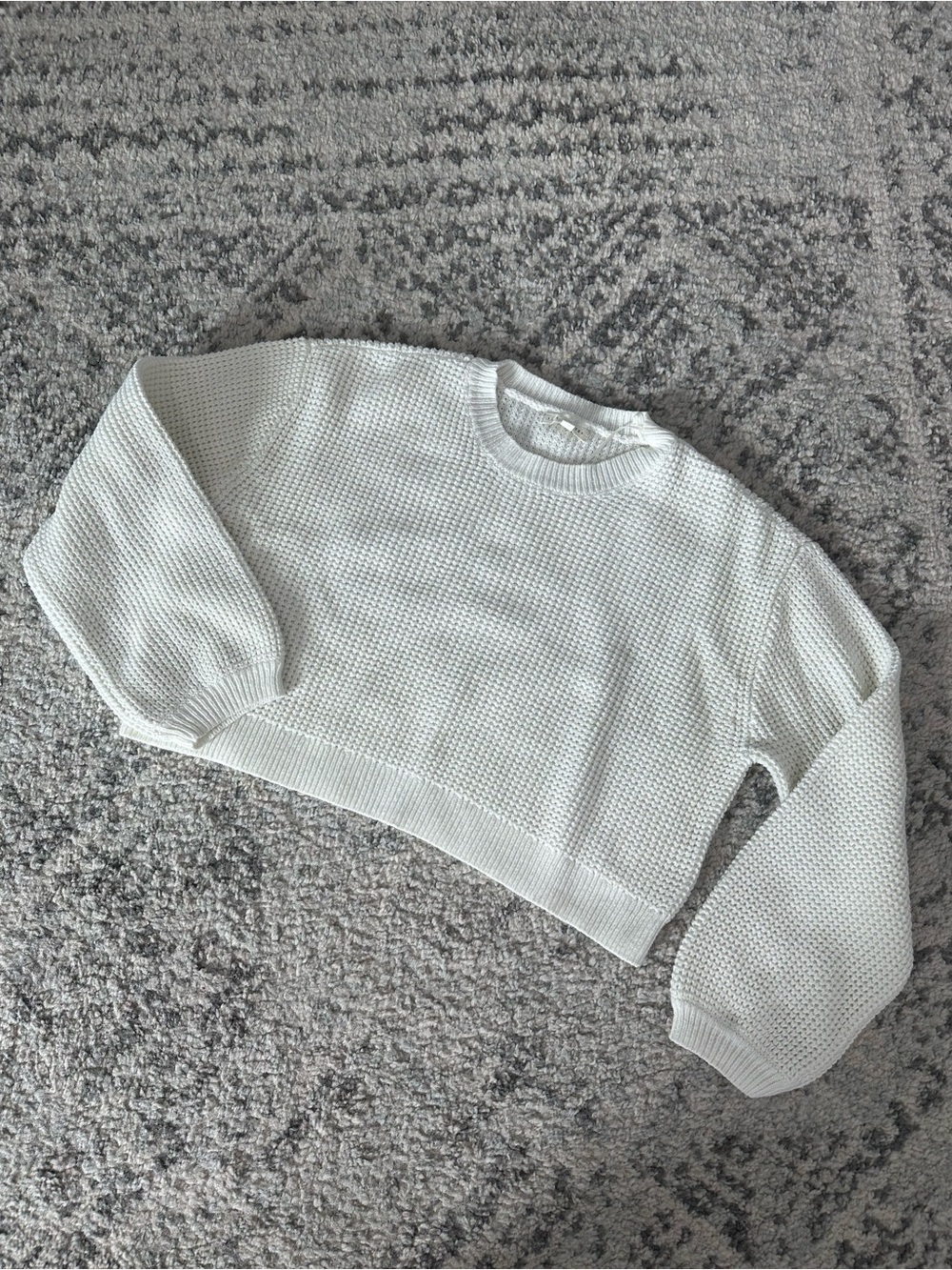 LA Hearts Cropped Textured Crewneck Sweater - White